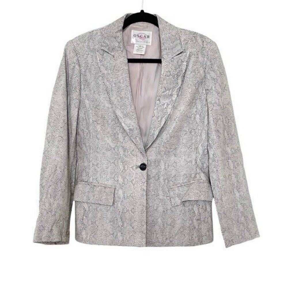 Oscar de la Renta Leather Animal Print Blazer Size 6